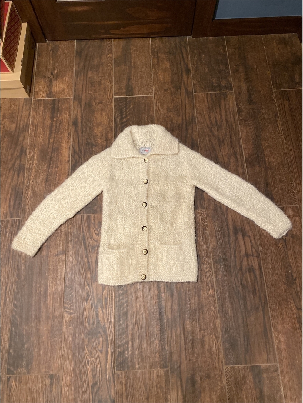 Vintage Avoca Handweavers Ivory Fuzzy Wool Cardigan Sweater Ireland Irish S-M
